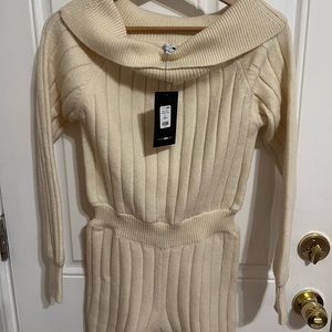 Fashion Nova keep it comfy off white sweater romper